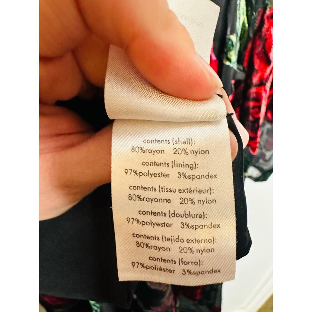 RACHEL PARCELL Black Red Floral Burnout A-Line Plunge Neckline Dress Size 0 - Picture 14 of 16